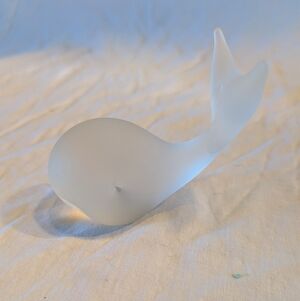 2/30$ Frosted White Glass Whale Sculpture - Decorative Glass Art